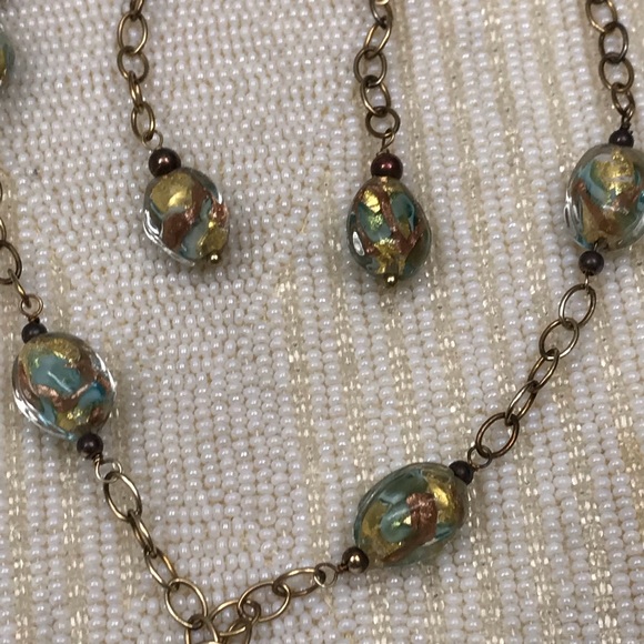 Fine Jewelry Glass Drop Necklace 1/514K Gold-Bonded Sterling Silver + Earrings - Picture 14 of 15